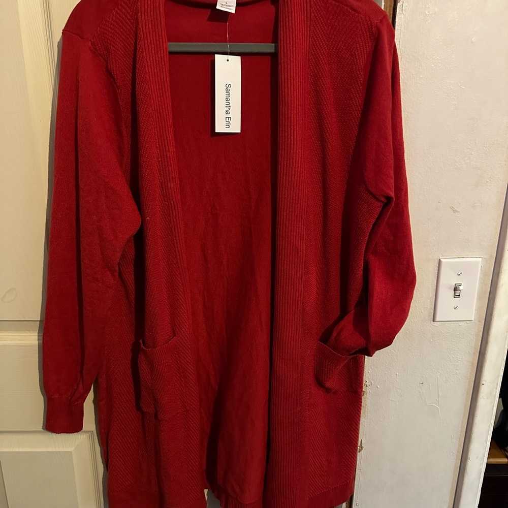 NWT Samantha Erin Red Cardigan Sweater Duster size L